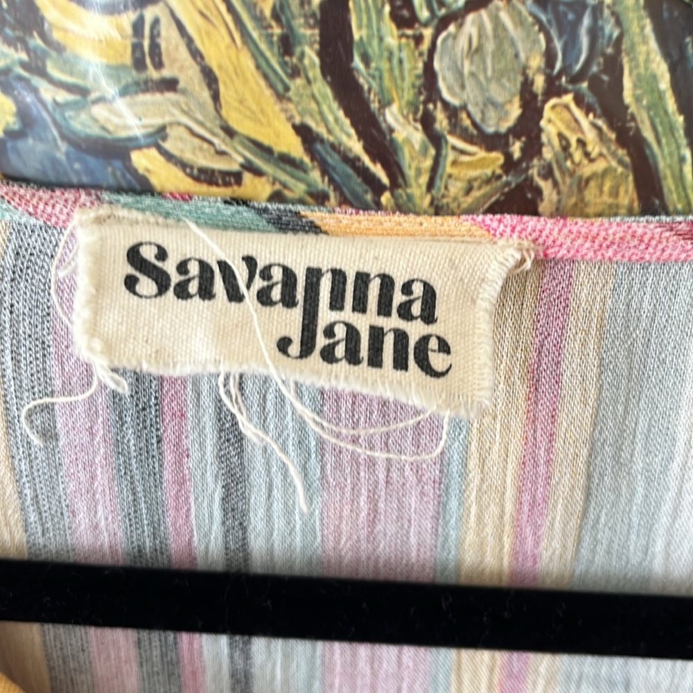 Savanna Jane Multicolor Striped Embroidered Tunic - Pink, Yellow, Teal, Red - Picture 4 of 7